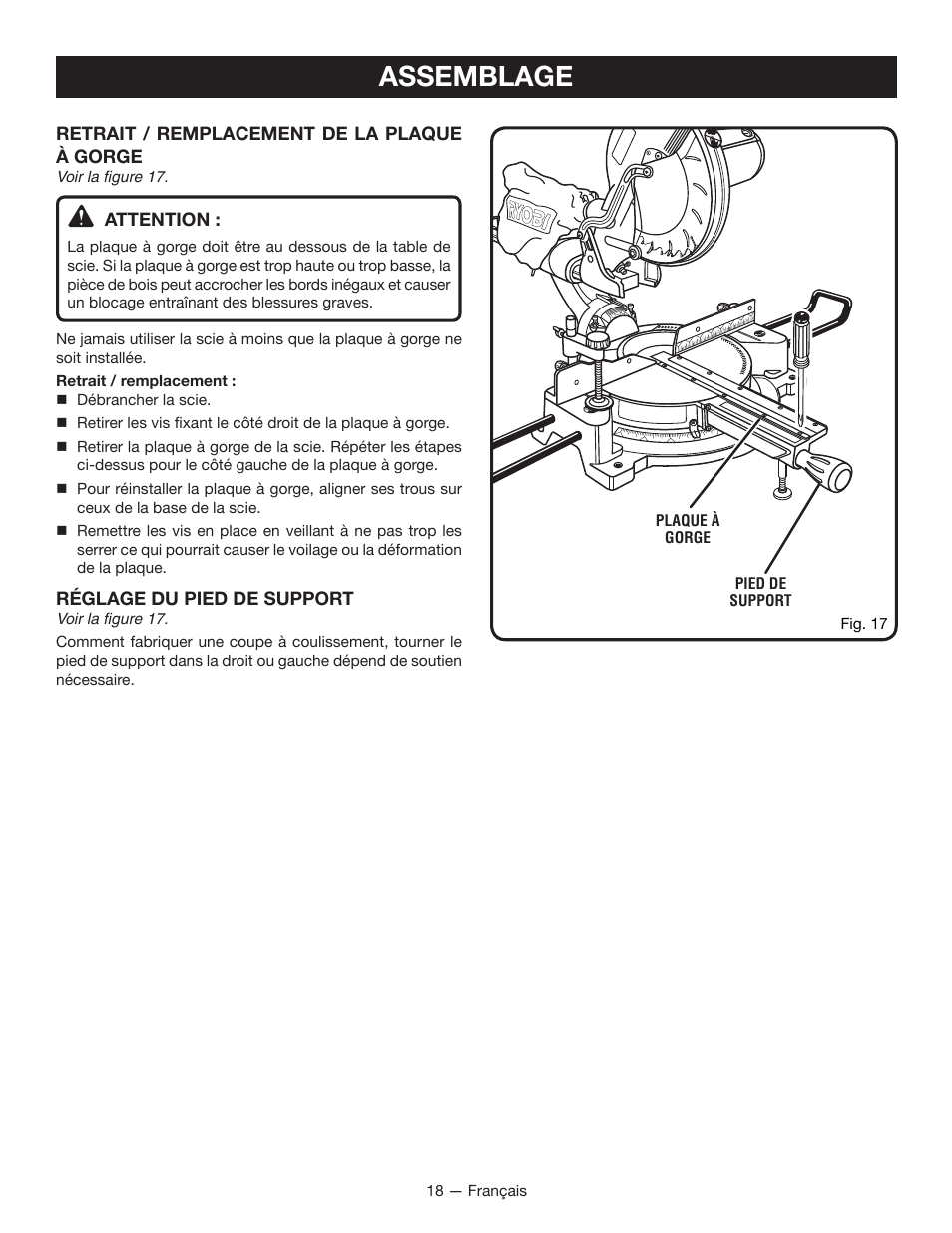 Assemblage | Ryobi TSS100L1 User Manual | Page 50 / 100