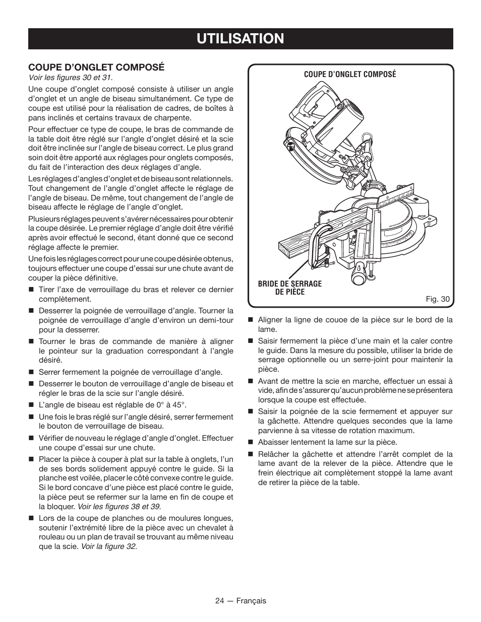 Utilisation | Ryobi TSS100L1 User Manual | Page 56 / 100