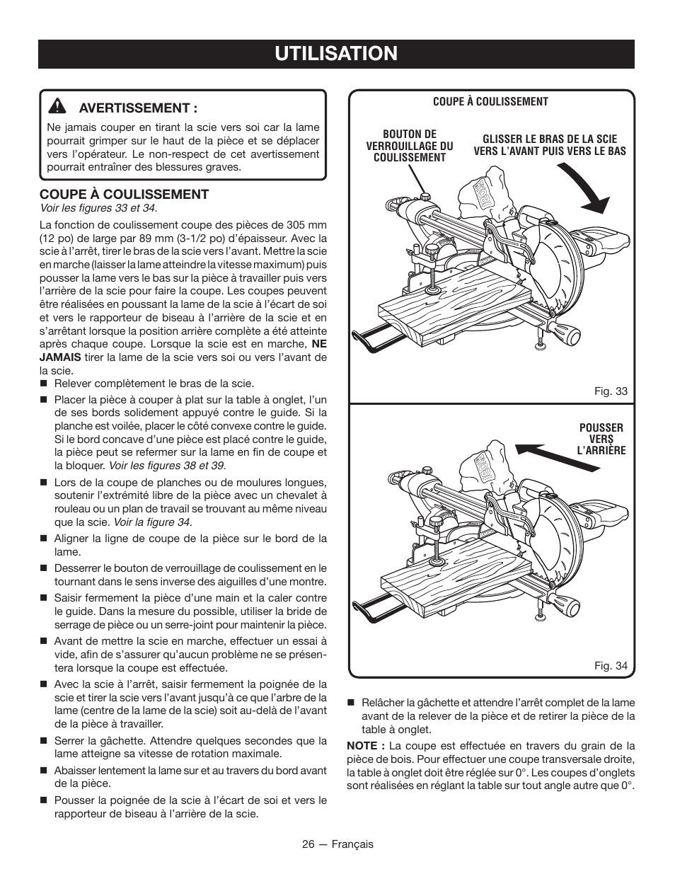 Utilisation | Ryobi TSS100L1 User Manual | Page 58 / 100