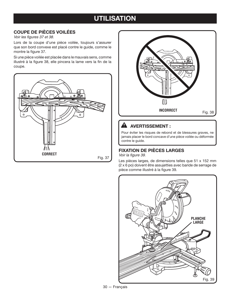 Utilisation | Ryobi TSS100L1 User Manual | Page 62 / 100