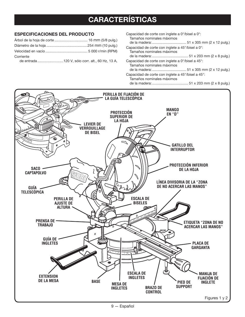 Características | Ryobi TSS100L1 User Manual | Page 74 / 100