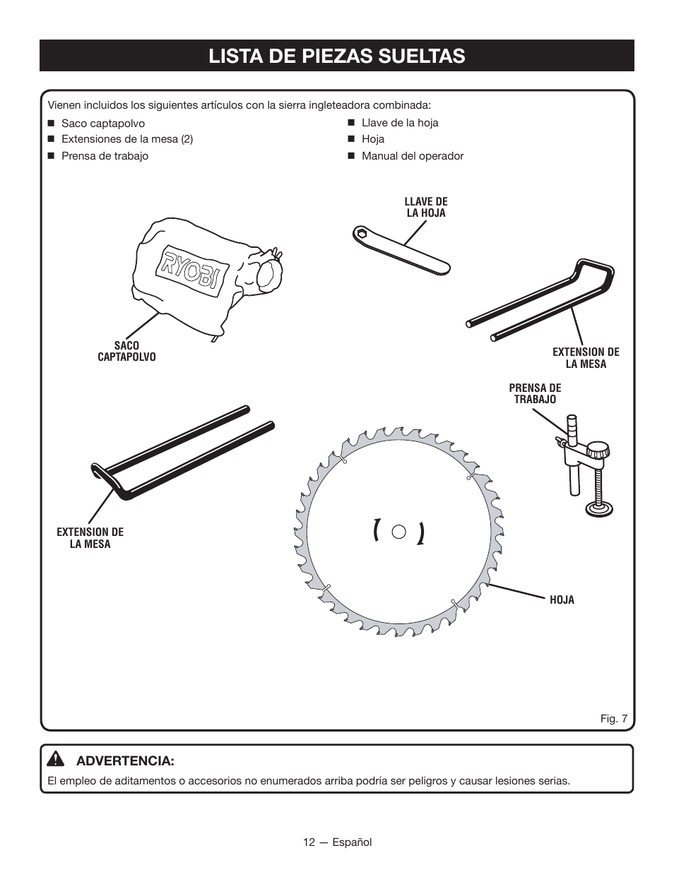 Lista de piezas sueltas | Ryobi TSS100L1 User Manual | Page 77 / 100