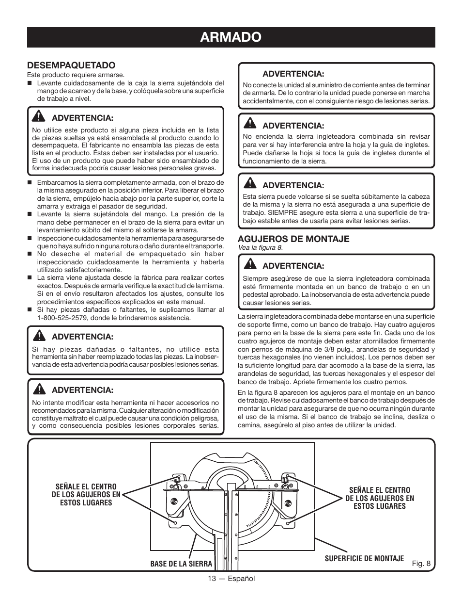 Armado | Ryobi TSS100L1 User Manual | Page 78 / 100