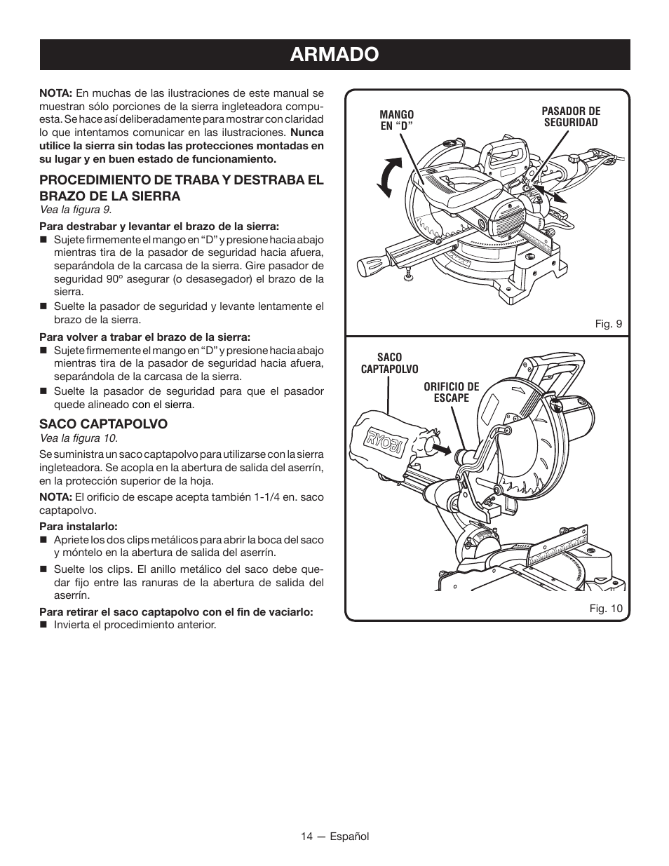 Armado | Ryobi TSS100L1 User Manual | Page 79 / 100