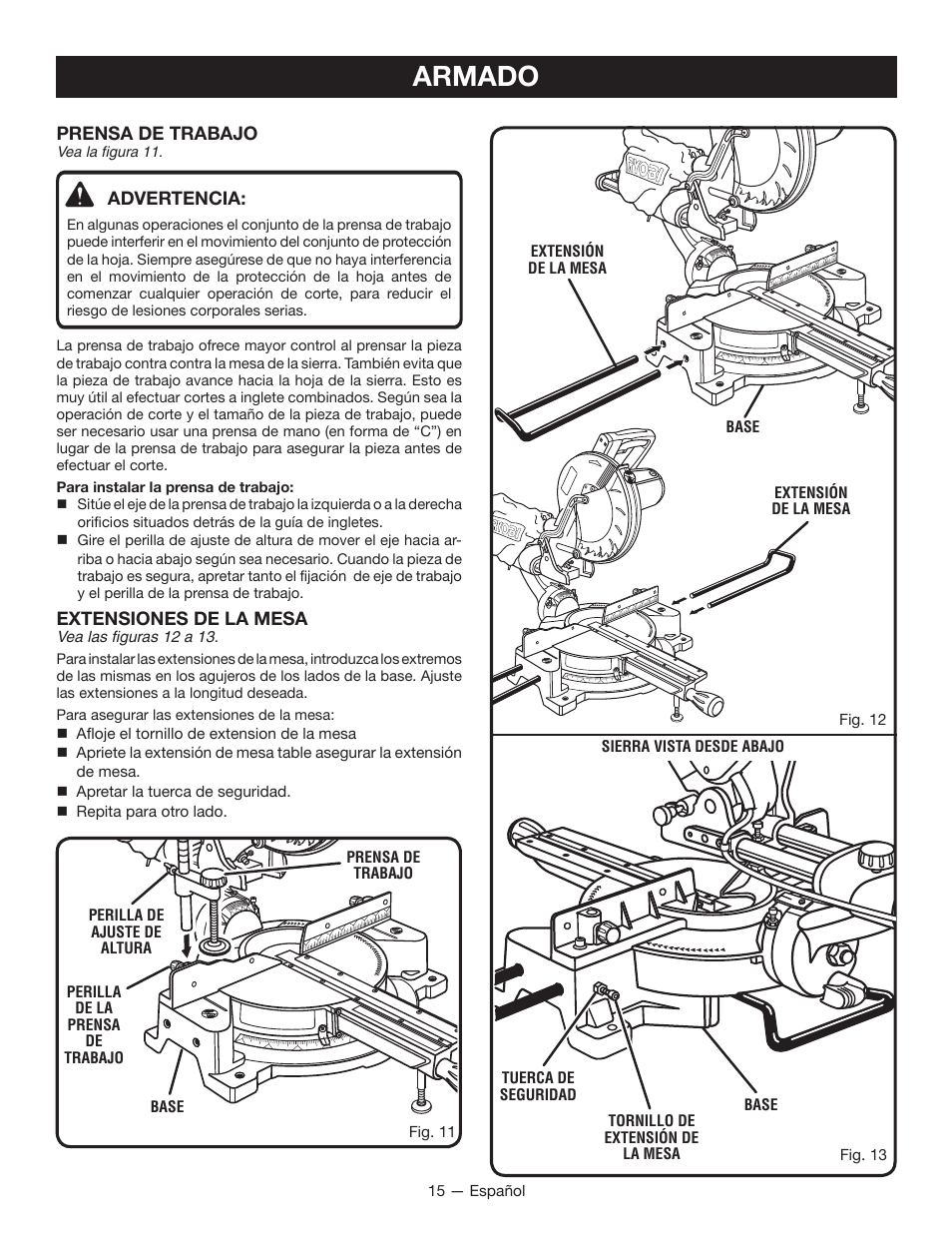 Armado | Ryobi TSS100L1 User Manual | Page 80 / 100