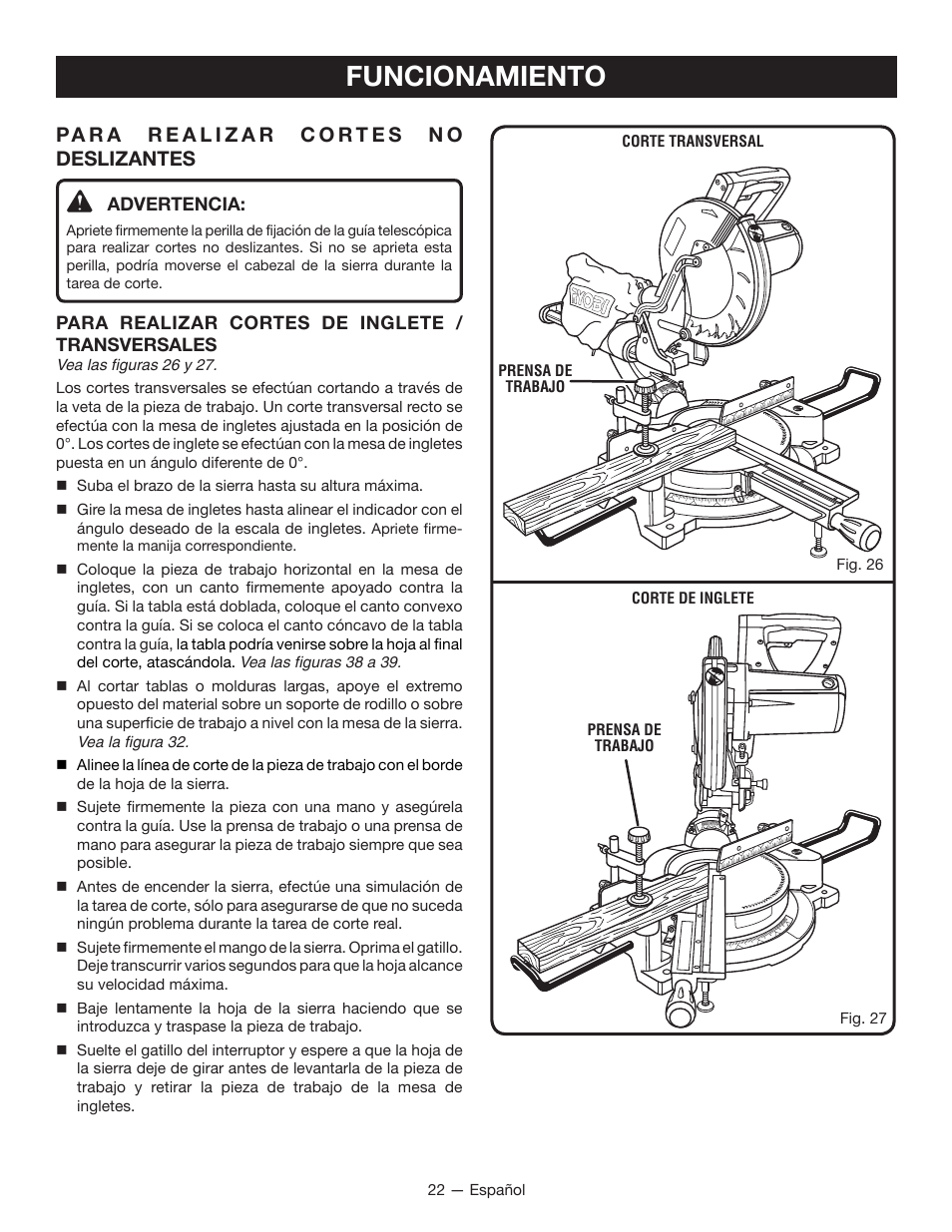 Funcionamiento | Ryobi TSS100L1 User Manual | Page 87 / 100