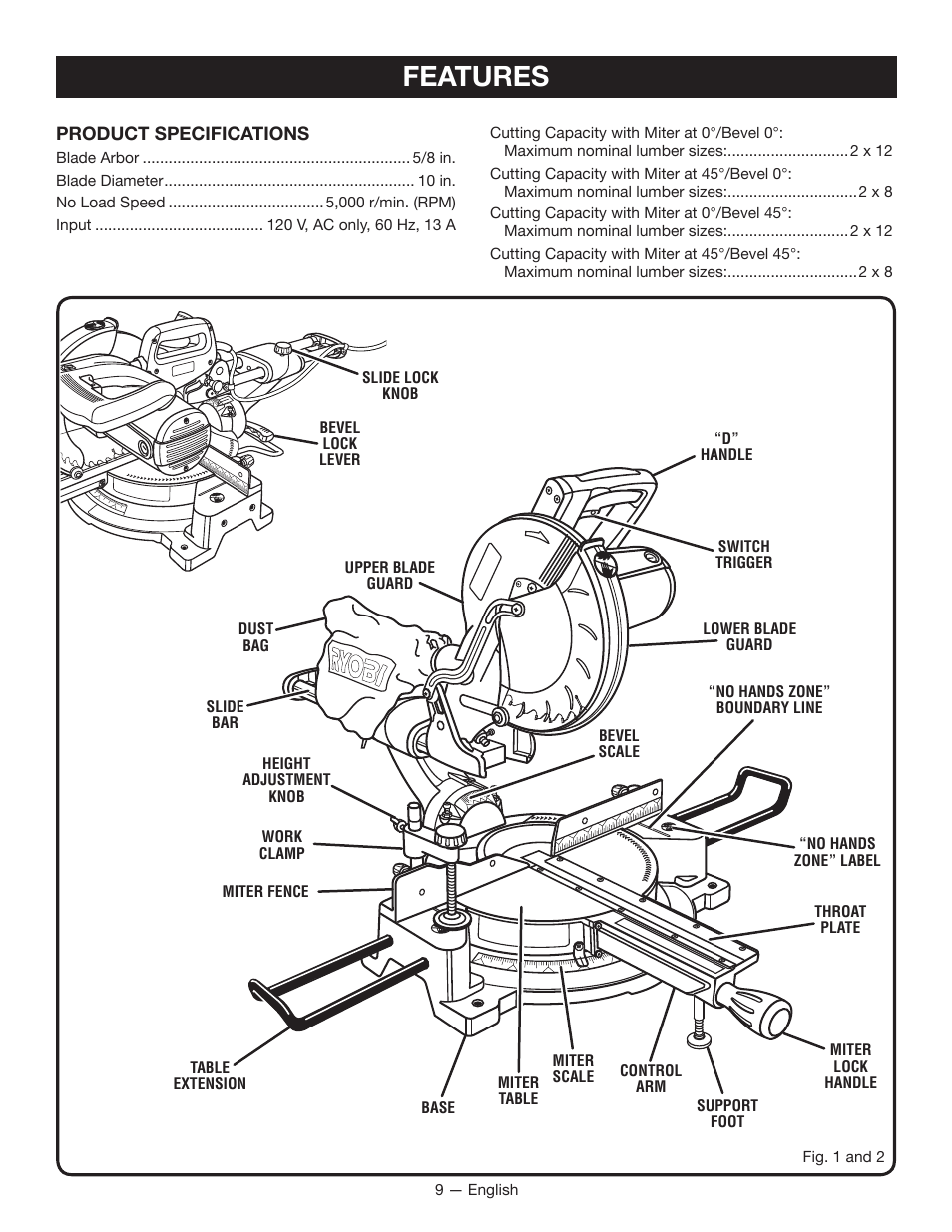 Features | Ryobi TSS100L1 User Manual | Page 9 / 100