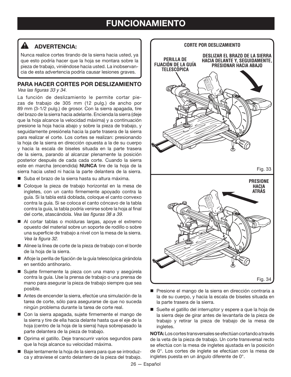 Funcionamiento | Ryobi TSS100L1 User Manual | Page 91 / 100