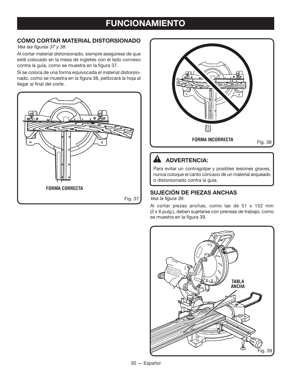 Funcionamiento | Ryobi TSS100L1 User Manual | Page 95 / 100