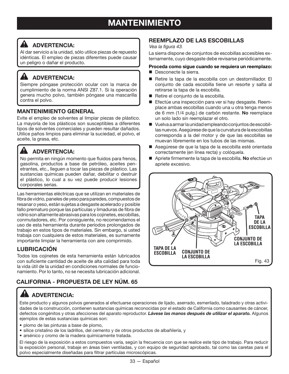 Mantenimiento | Ryobi TSS100L1 User Manual | Page 98 / 100