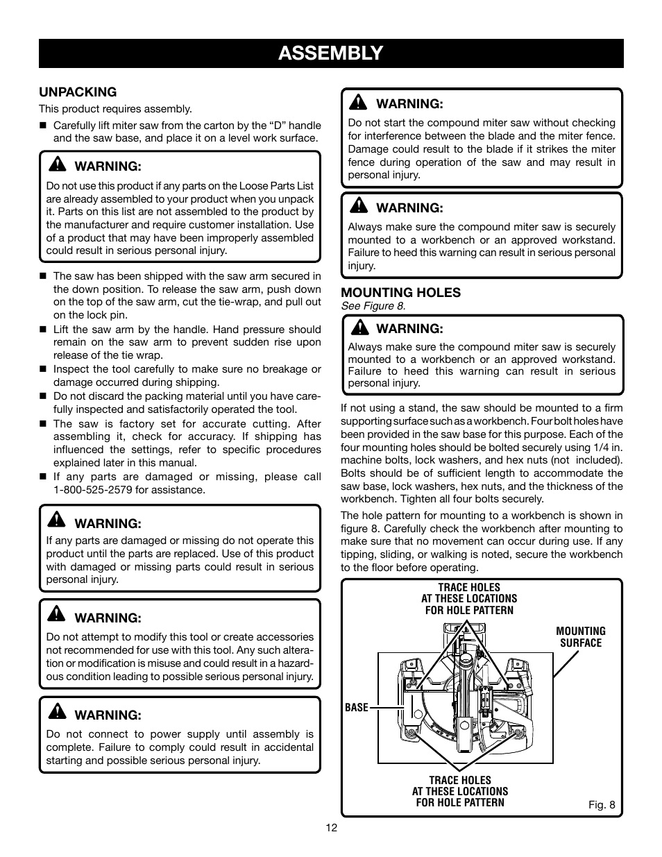 Assembly | Ryobi TS1143L User Manual | Page 12 / 84