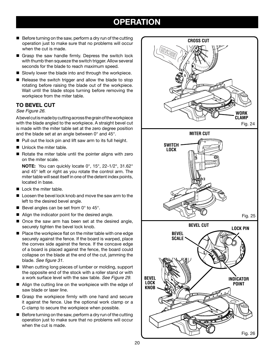 Operation | Ryobi TS1143L User Manual | Page 20 / 84