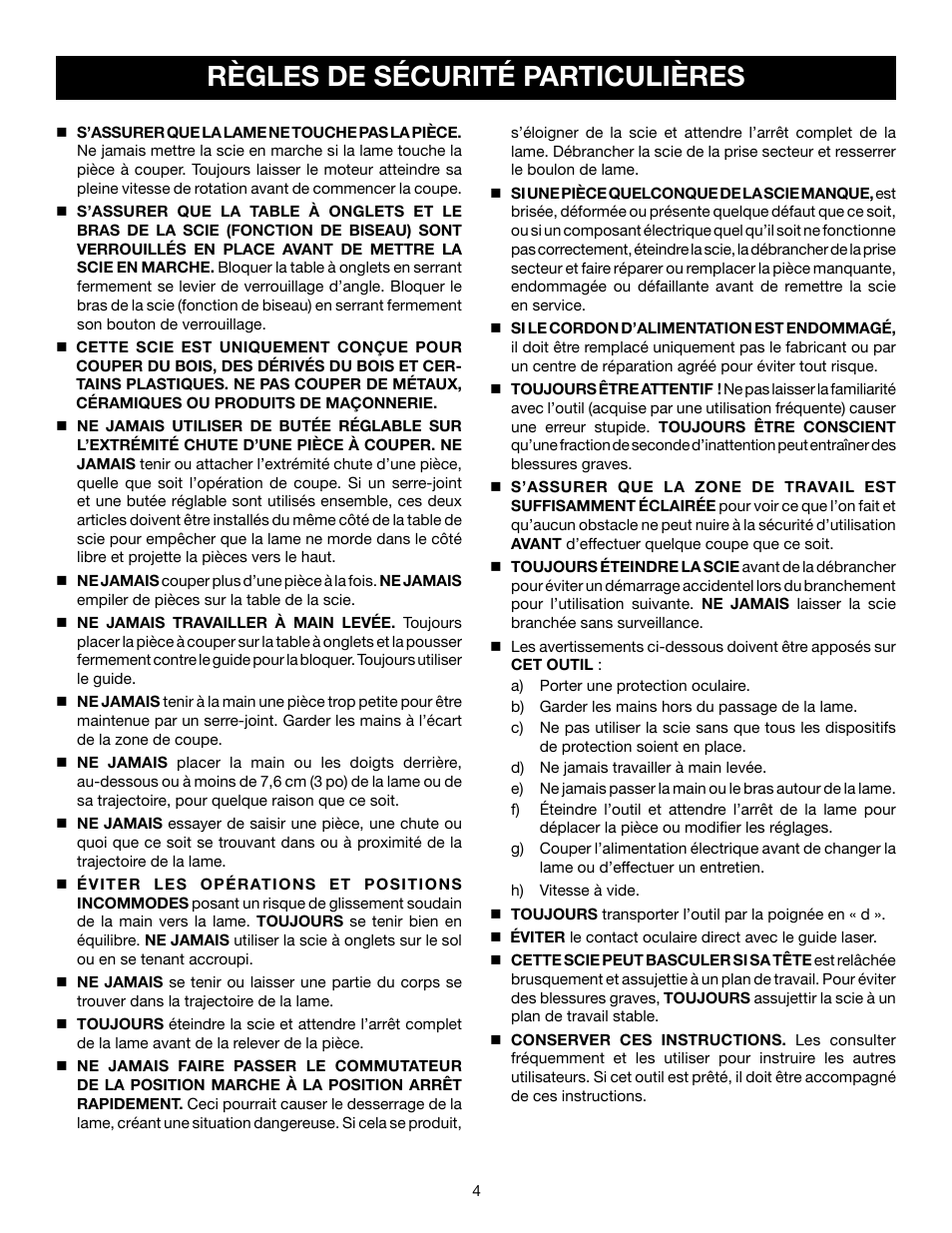 Règles de sécurité particulières | Ryobi TS1143L User Manual | Page 31 / 84