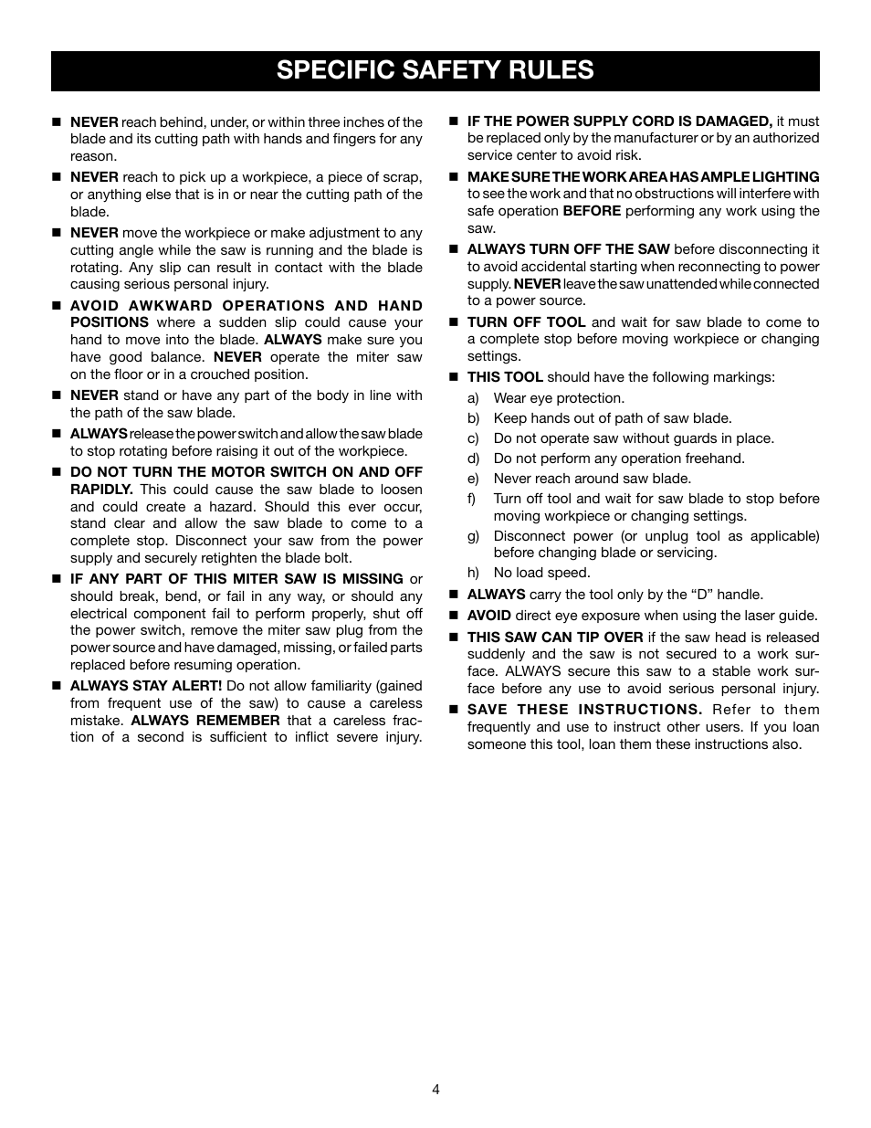 Specific safety rules | Ryobi TS1143L User Manual | Page 4 / 84