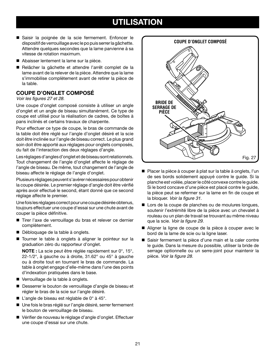 Utilisation | Ryobi TS1143L User Manual | Page 48 / 84