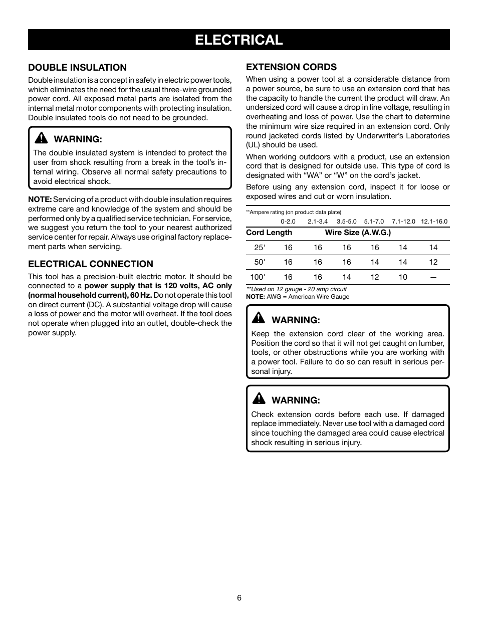 Electrical | Ryobi TS1143L User Manual | Page 6 / 84