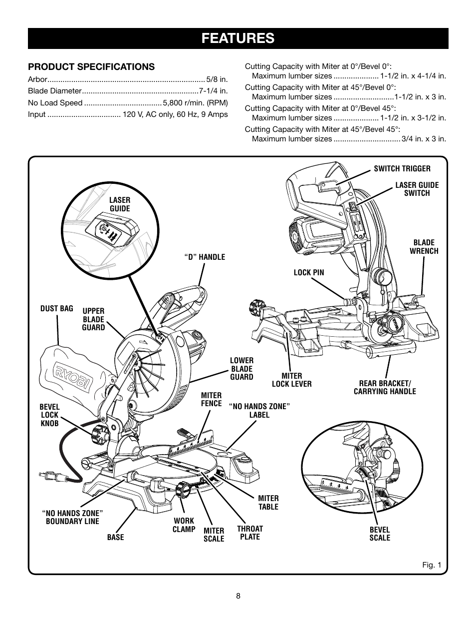 Features | Ryobi TS1143L User Manual | Page 8 / 84