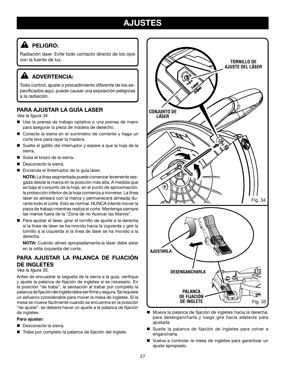 Ajustes | Ryobi TS1143L User Manual | Page 81 / 84