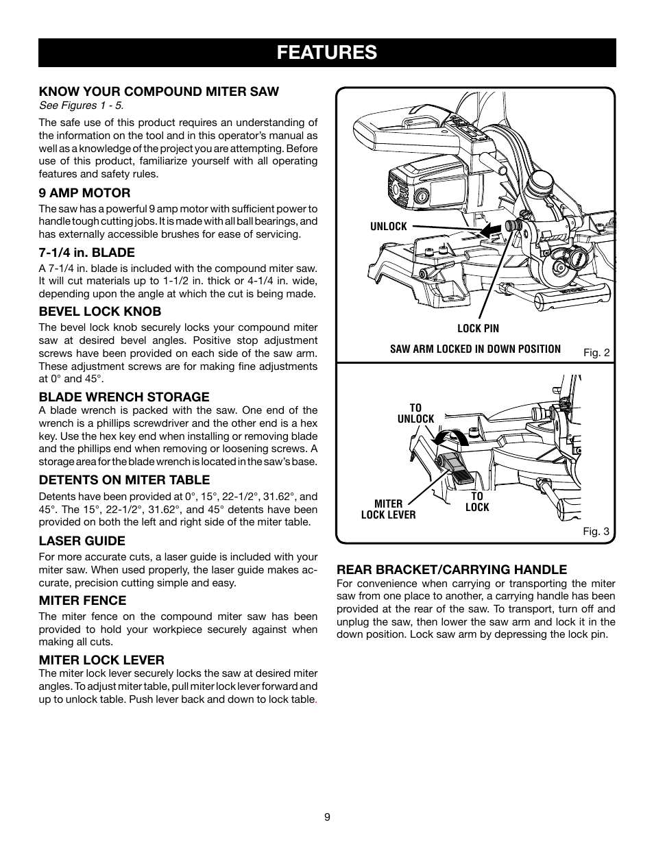 Features | Ryobi TS1143L User Manual | Page 9 / 84