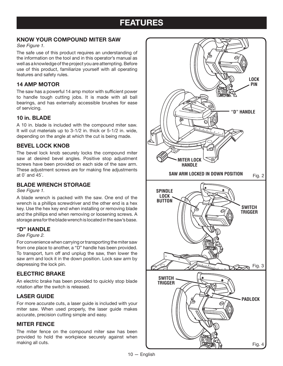 Features | Ryobi TSS1344LG User Manual | Page 10 / 30