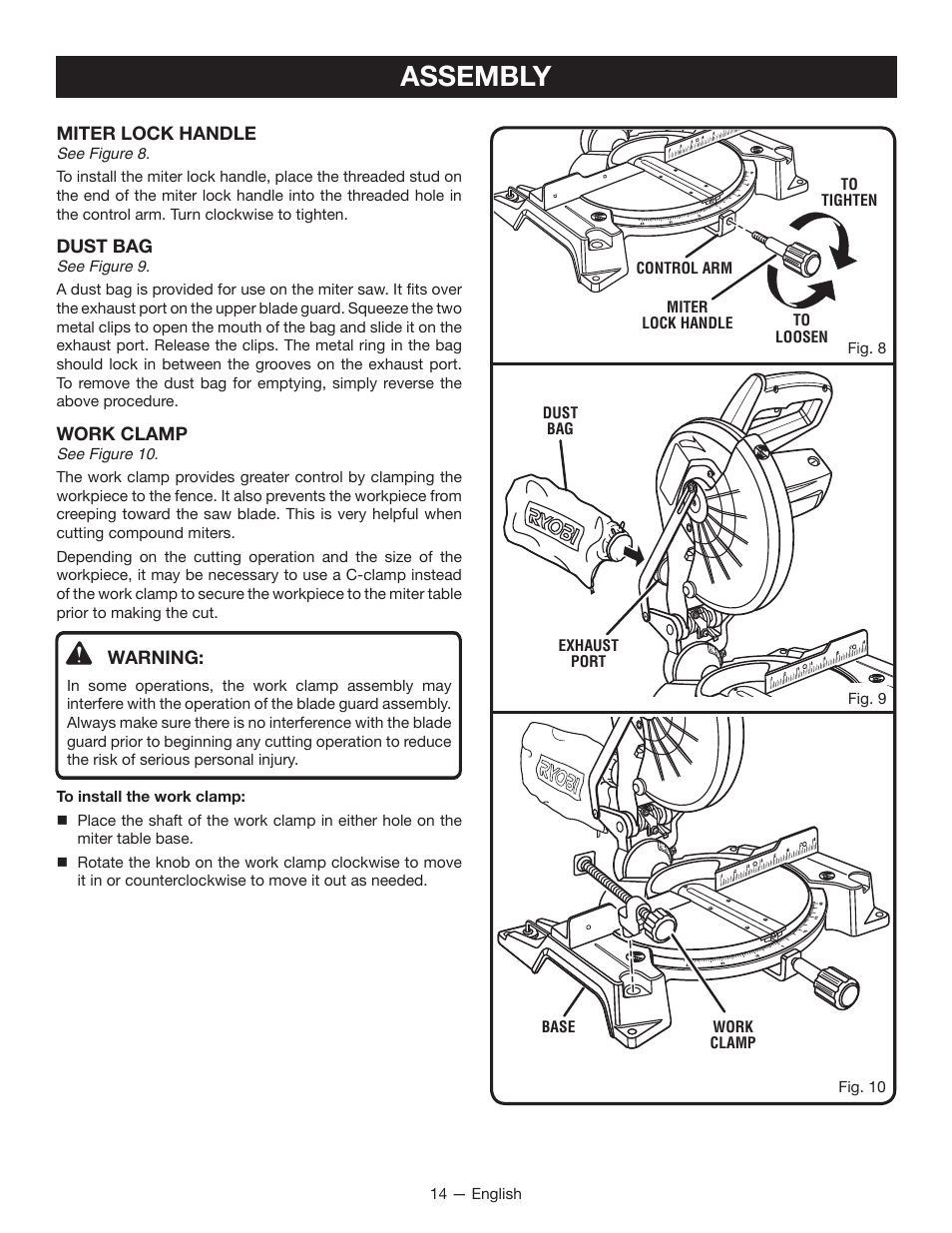 Assembly | Ryobi TSS1344LG User Manual | Page 14 / 30