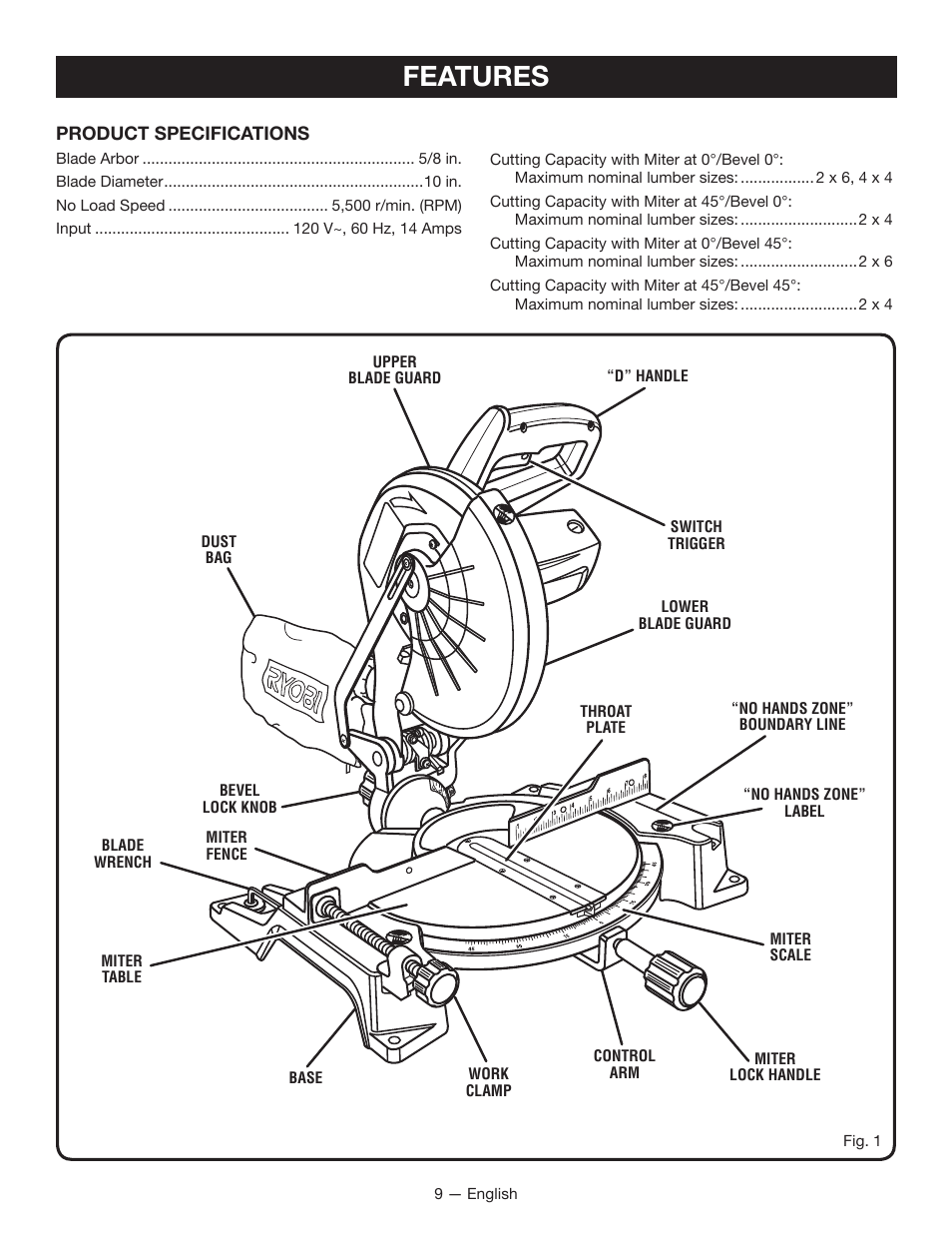 Features | Ryobi TSS1344LG User Manual | Page 9 / 30