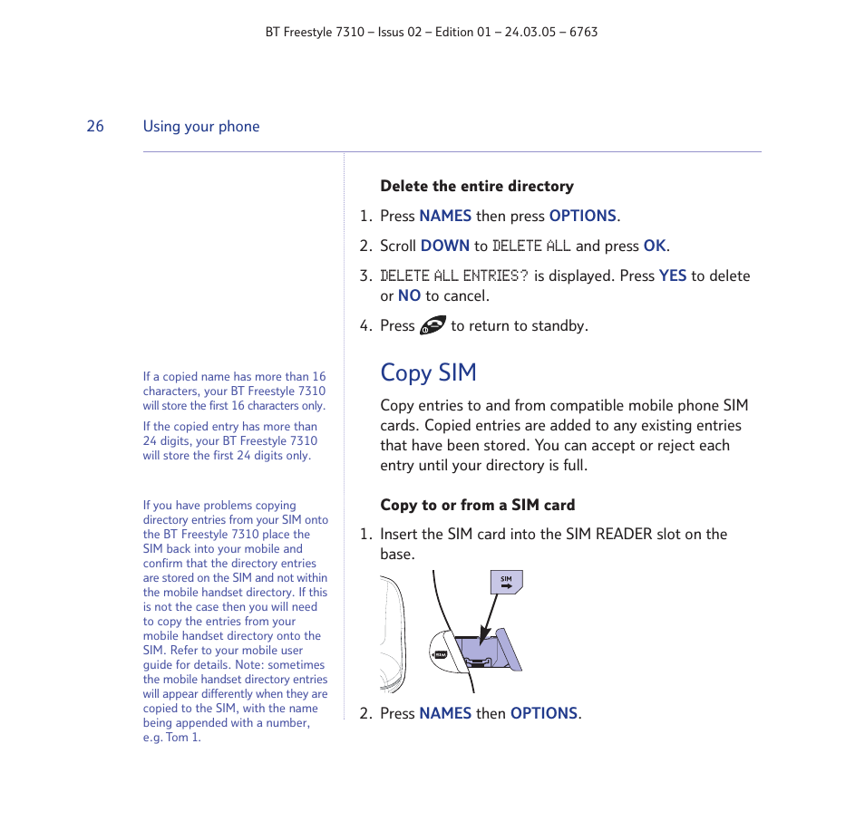 Copy sim | BT FREESTYLE 7310 User Manual | Page 26 / 84