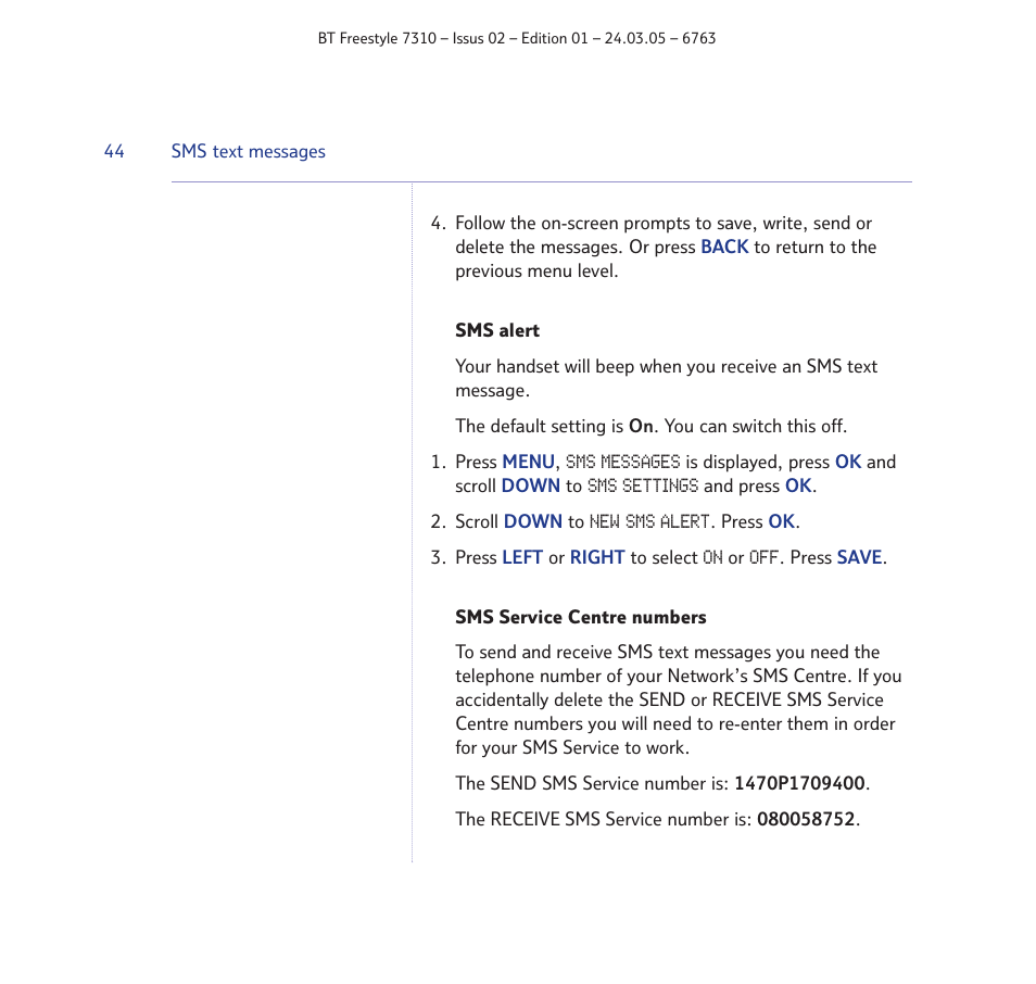 BT FREESTYLE 7310 User Manual | Page 44 / 84