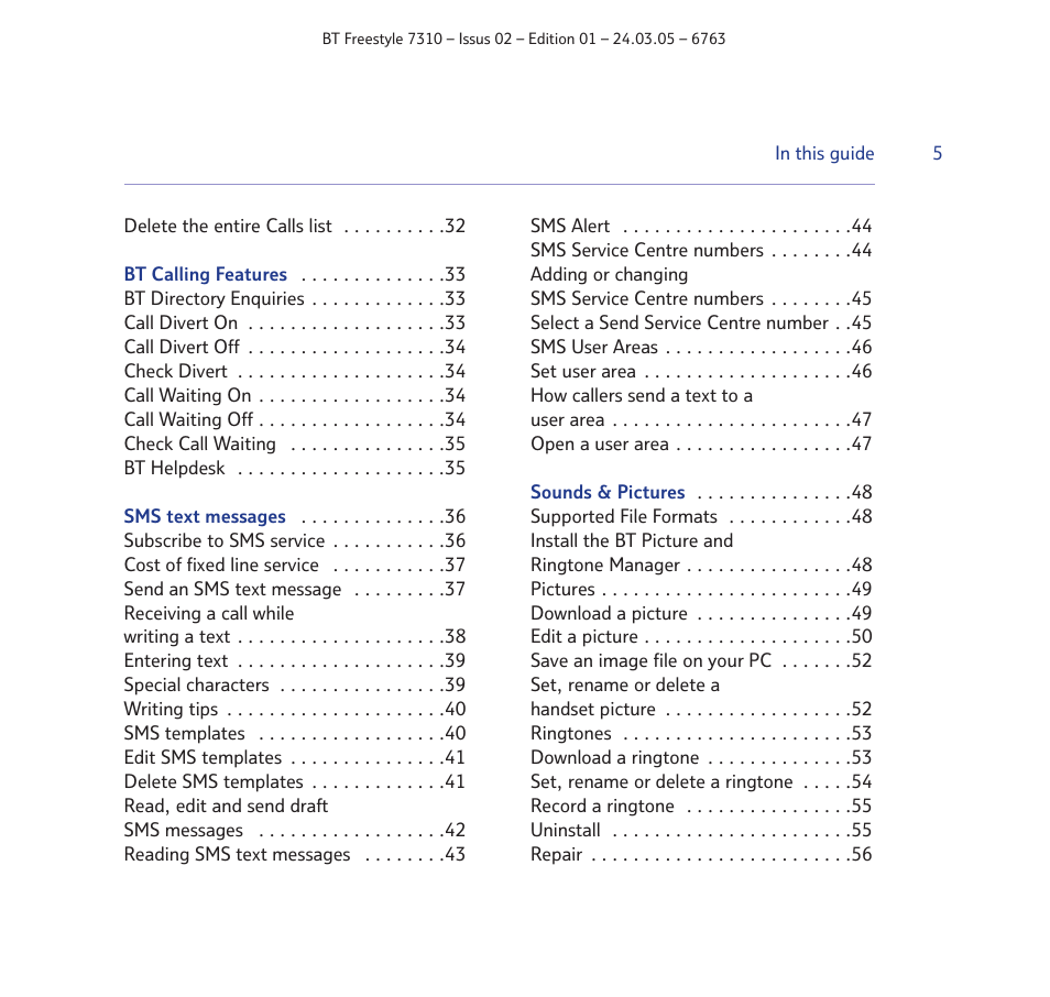 BT FREESTYLE 7310 User Manual | Page 5 / 84