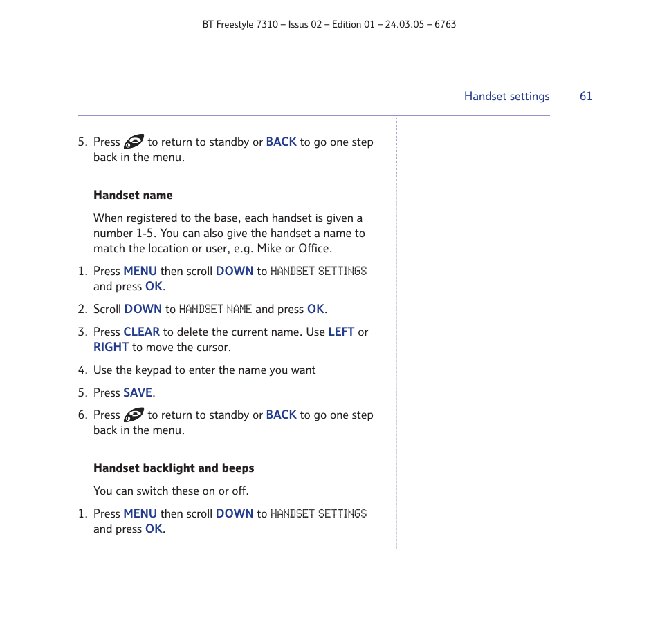 BT FREESTYLE 7310 User Manual | Page 61 / 84