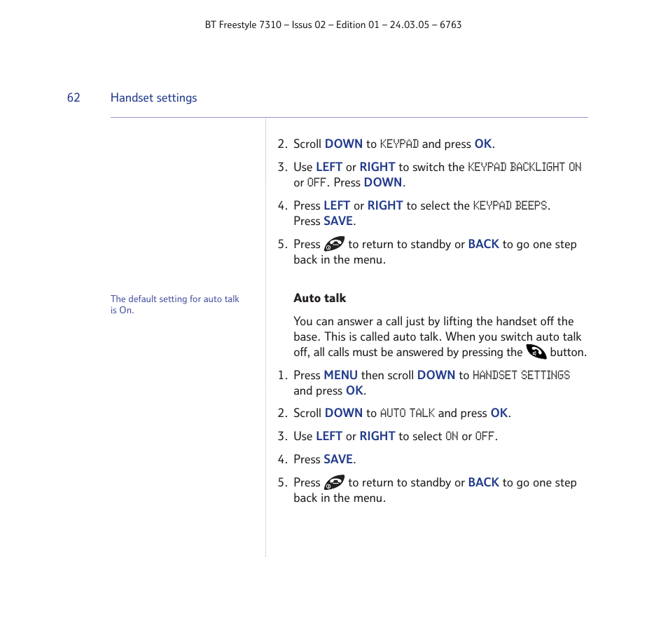 BT FREESTYLE 7310 User Manual | Page 62 / 84