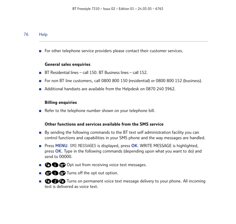 BT FREESTYLE 7310 User Manual | Page 76 / 84