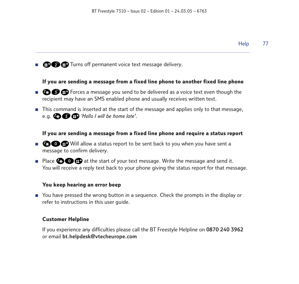 BT FREESTYLE 7310 User Manual | Page 77 / 84