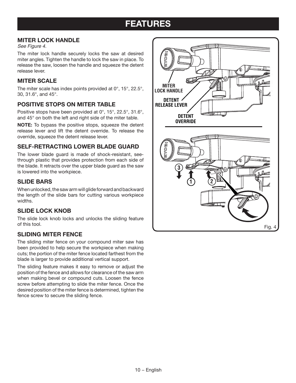 Features | Ryobi TSS120L User Manual | Page 10 / 104