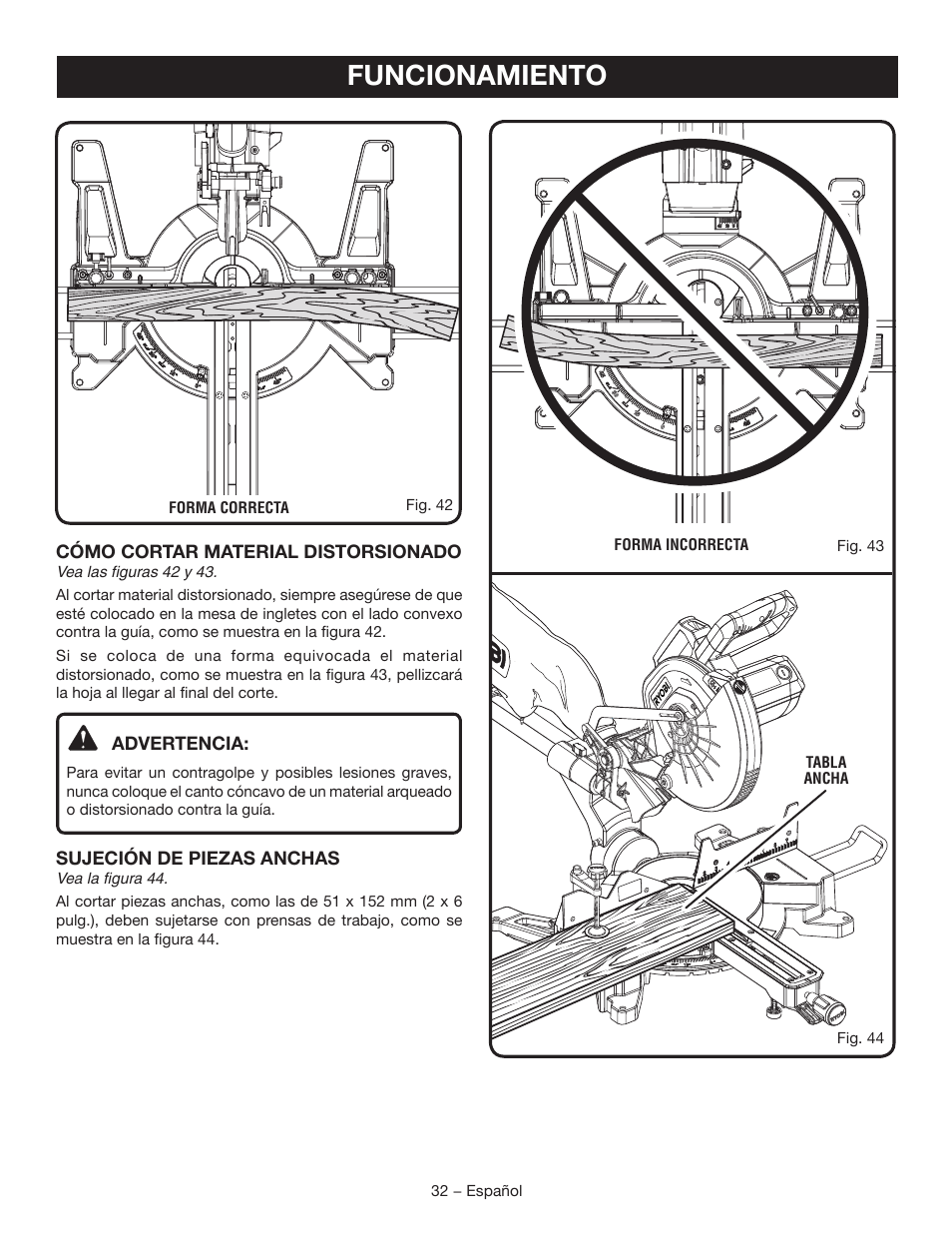 Funcionamiento | Ryobi TSS120L User Manual | Page 100 / 104