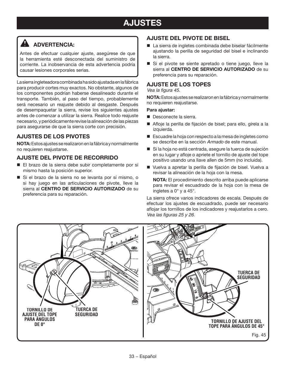 Ajustes | Ryobi TSS120L User Manual | Page 101 / 104