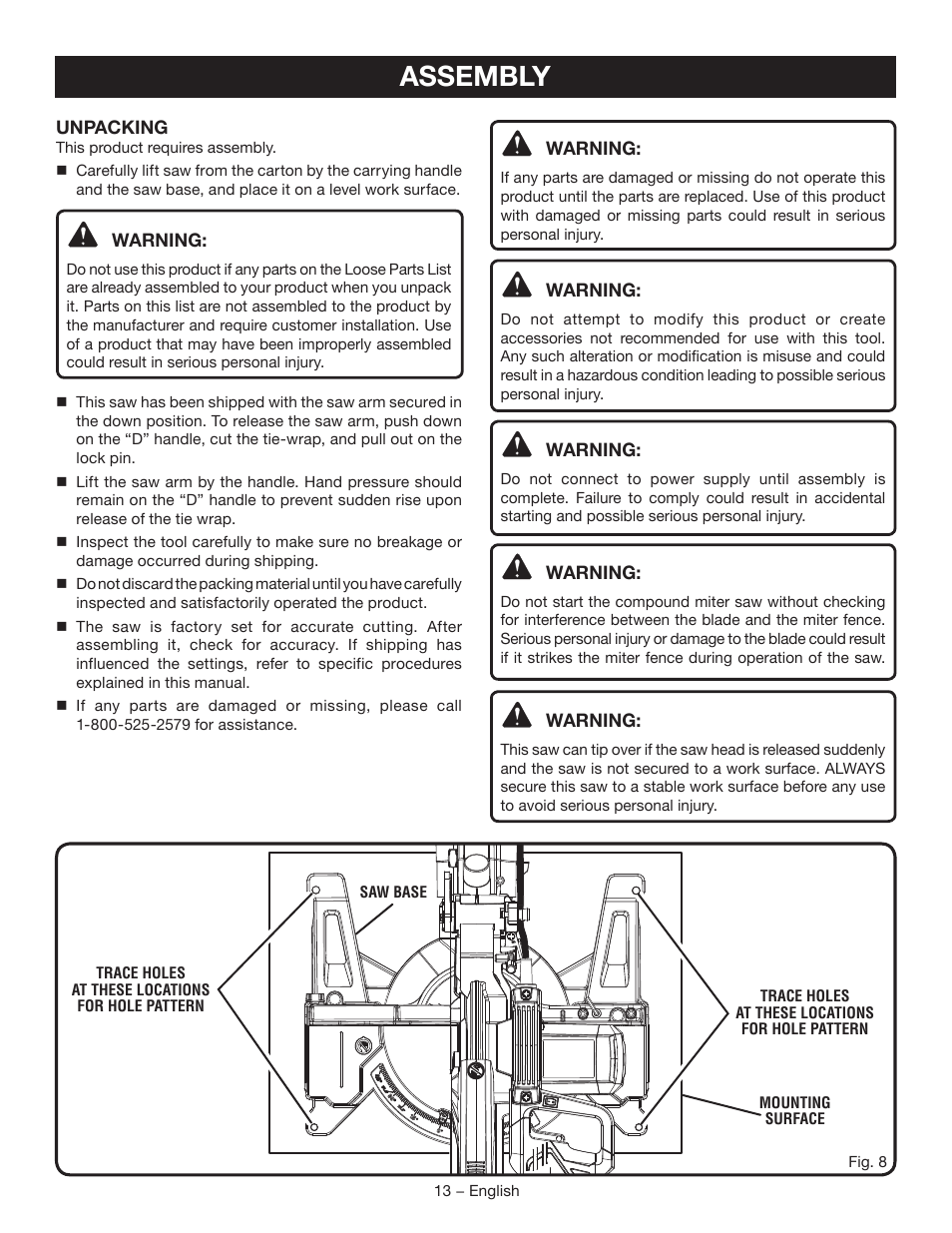 Assembly | Ryobi TSS120L User Manual | Page 13 / 104