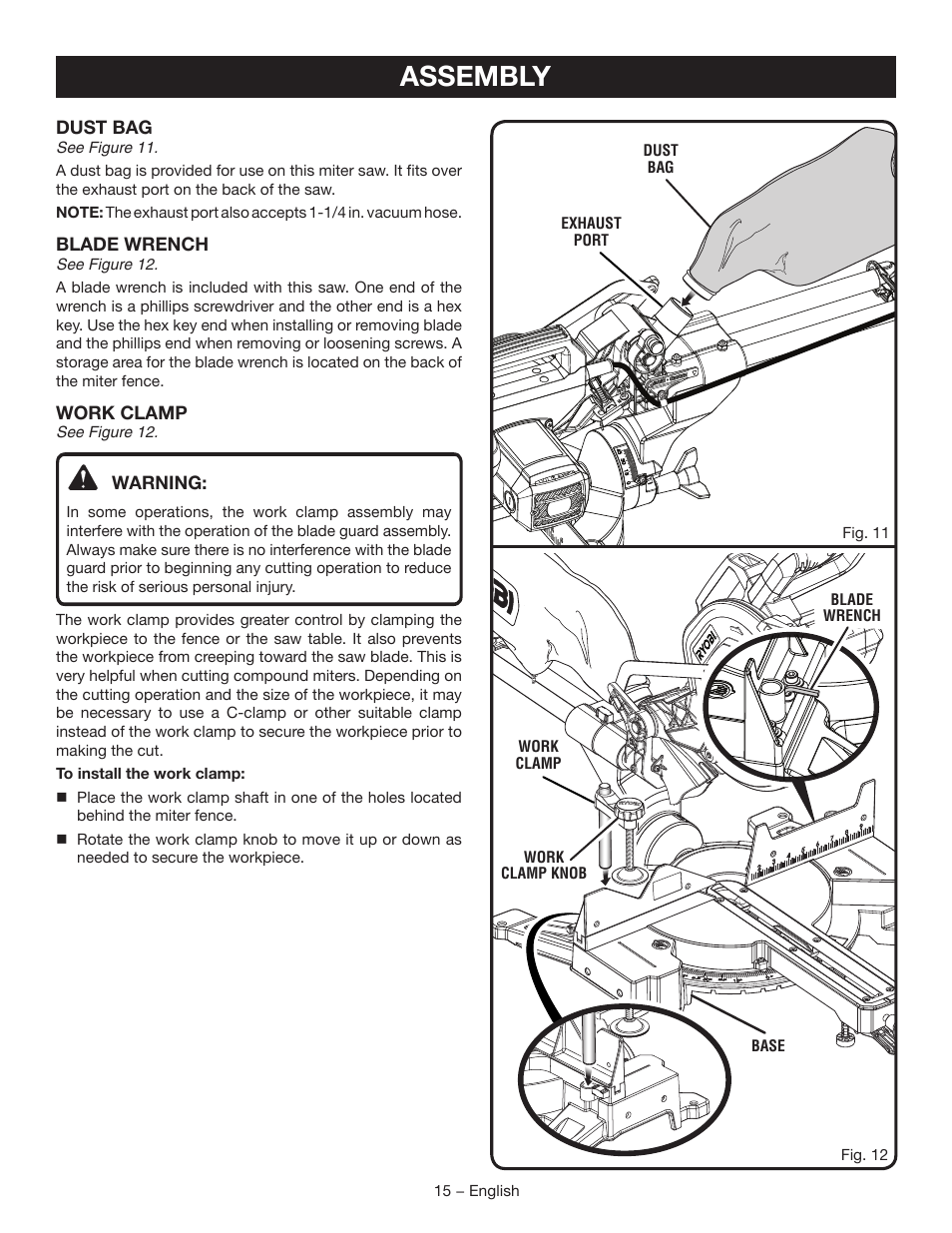 Assembly | Ryobi TSS120L User Manual | Page 15 / 104