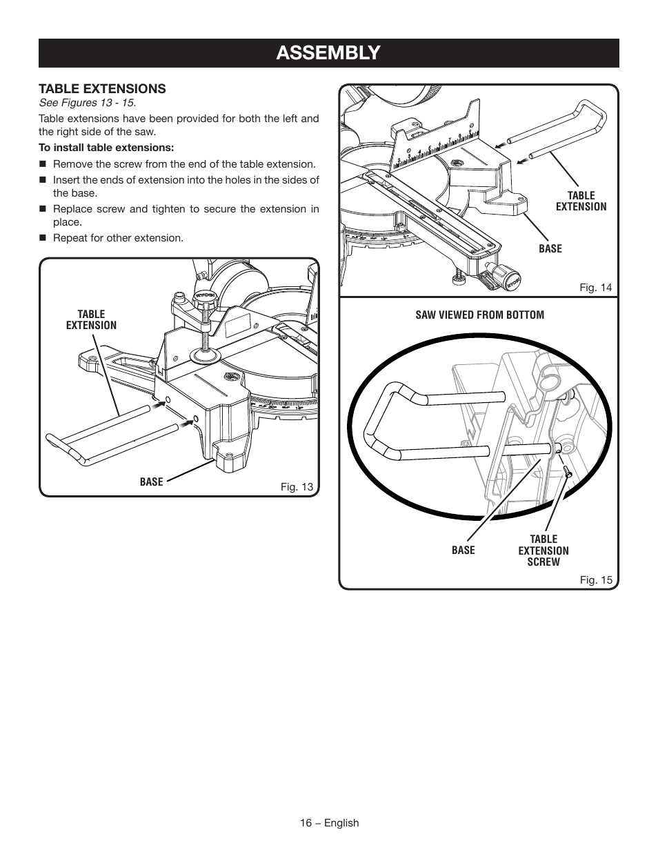 Assembly | Ryobi TSS120L User Manual | Page 16 / 104