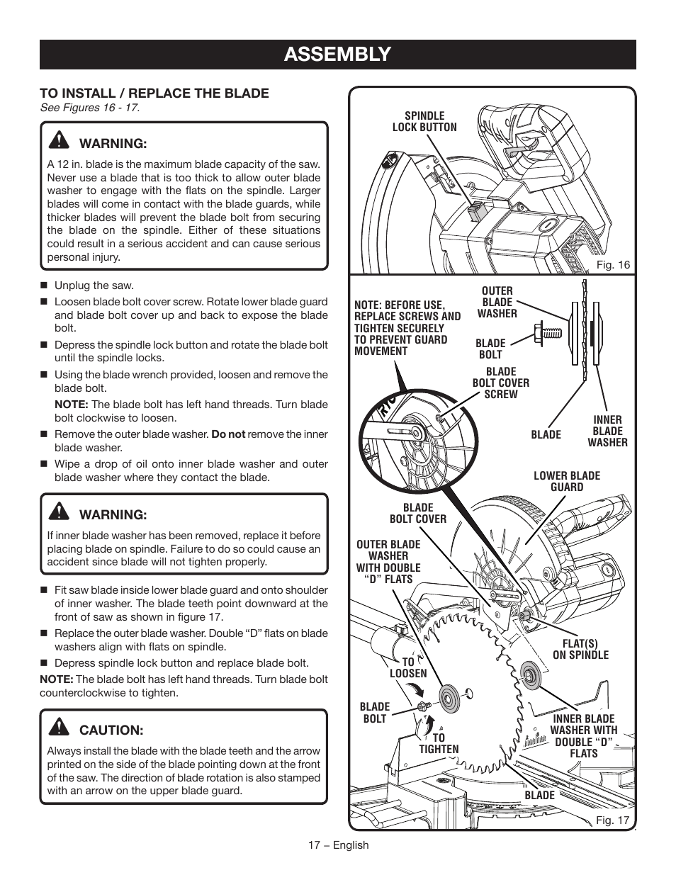 Assembly | Ryobi TSS120L User Manual | Page 17 / 104