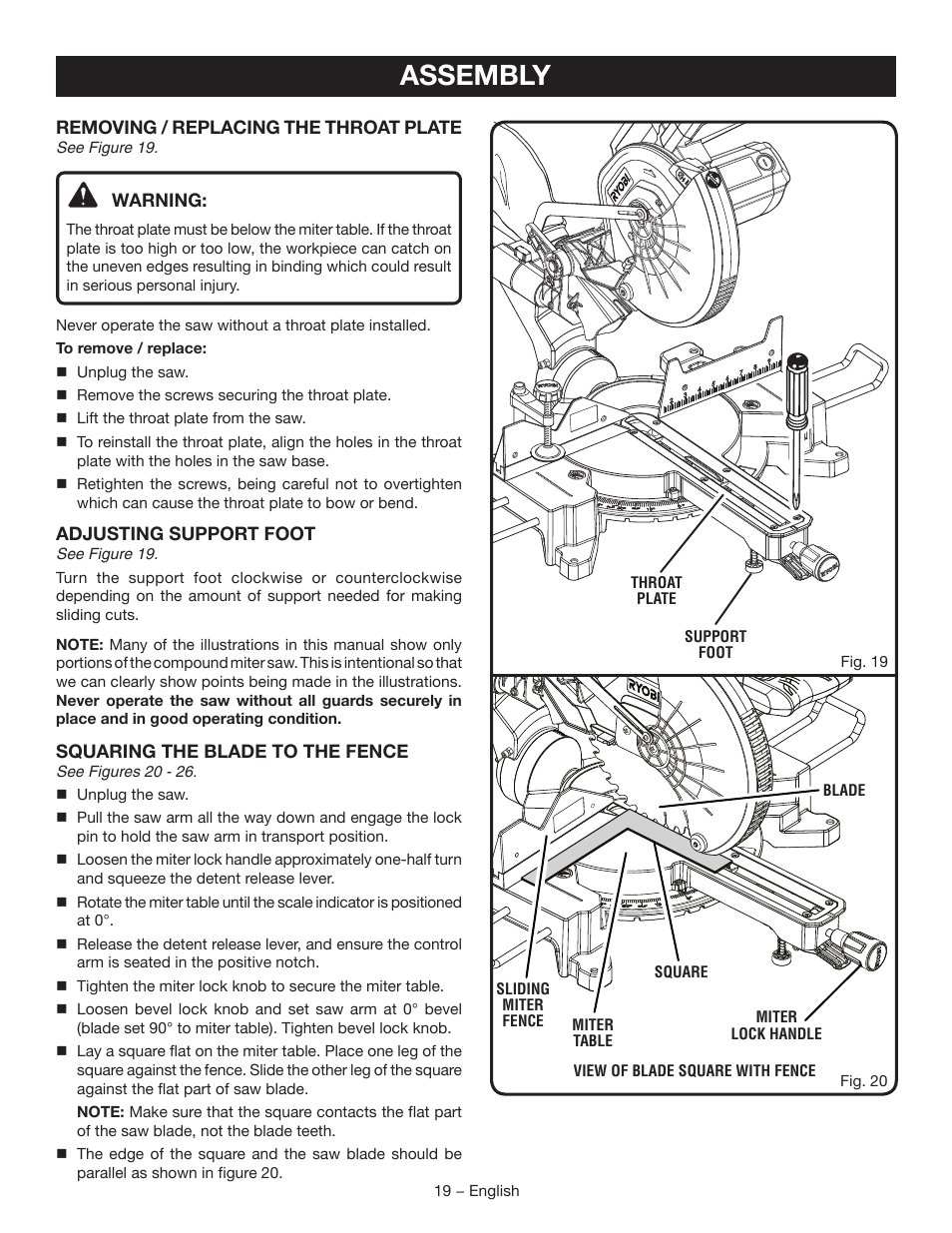 Assembly | Ryobi TSS120L User Manual | Page 19 / 104