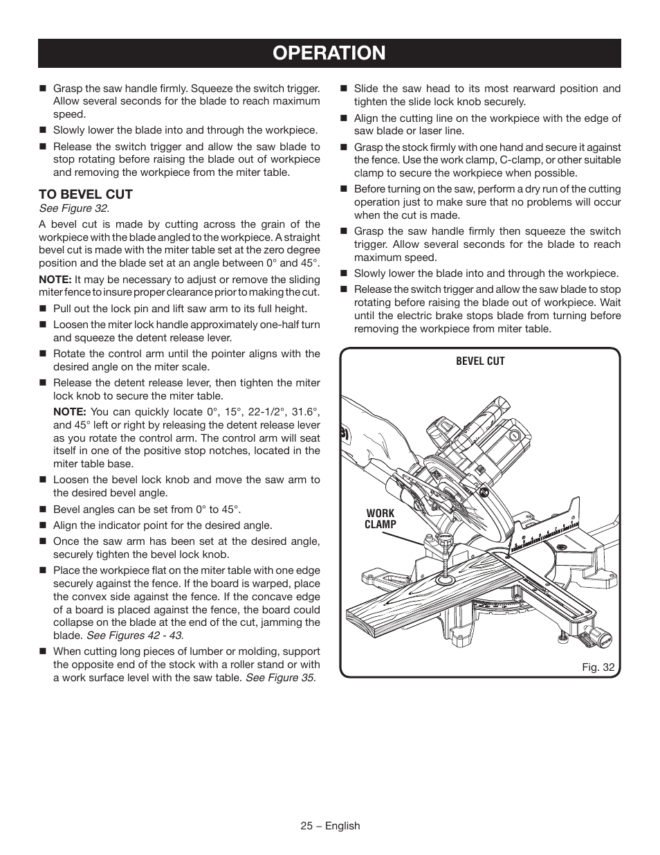 Operation | Ryobi TSS120L User Manual | Page 25 / 104