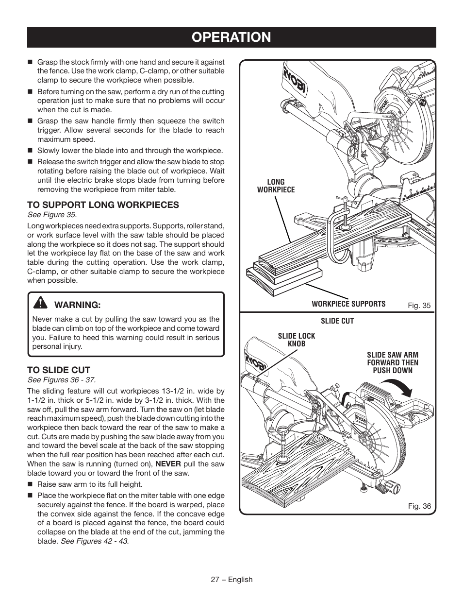 Operation | Ryobi TSS120L User Manual | Page 27 / 104