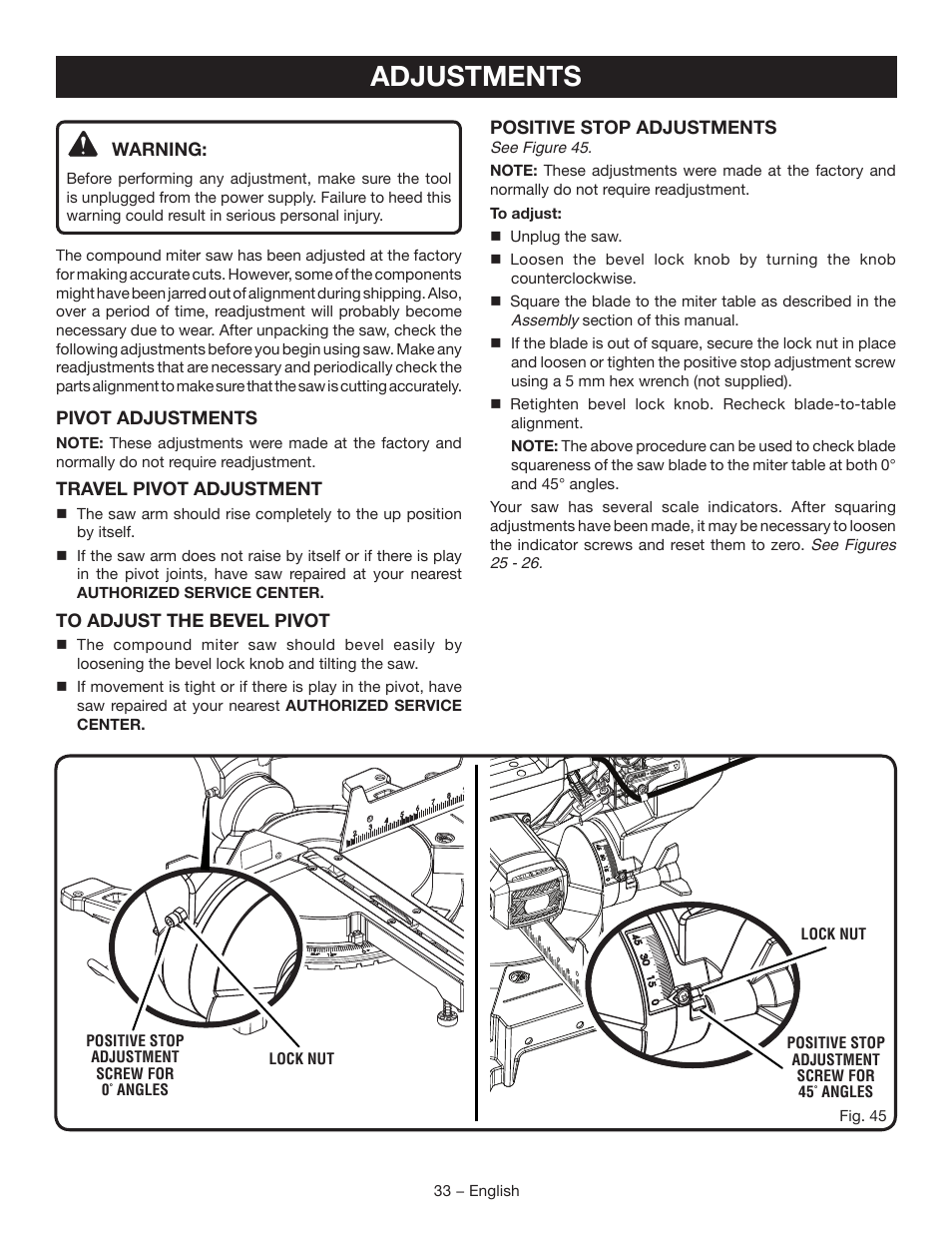 Adjustments | Ryobi TSS120L User Manual | Page 33 / 104