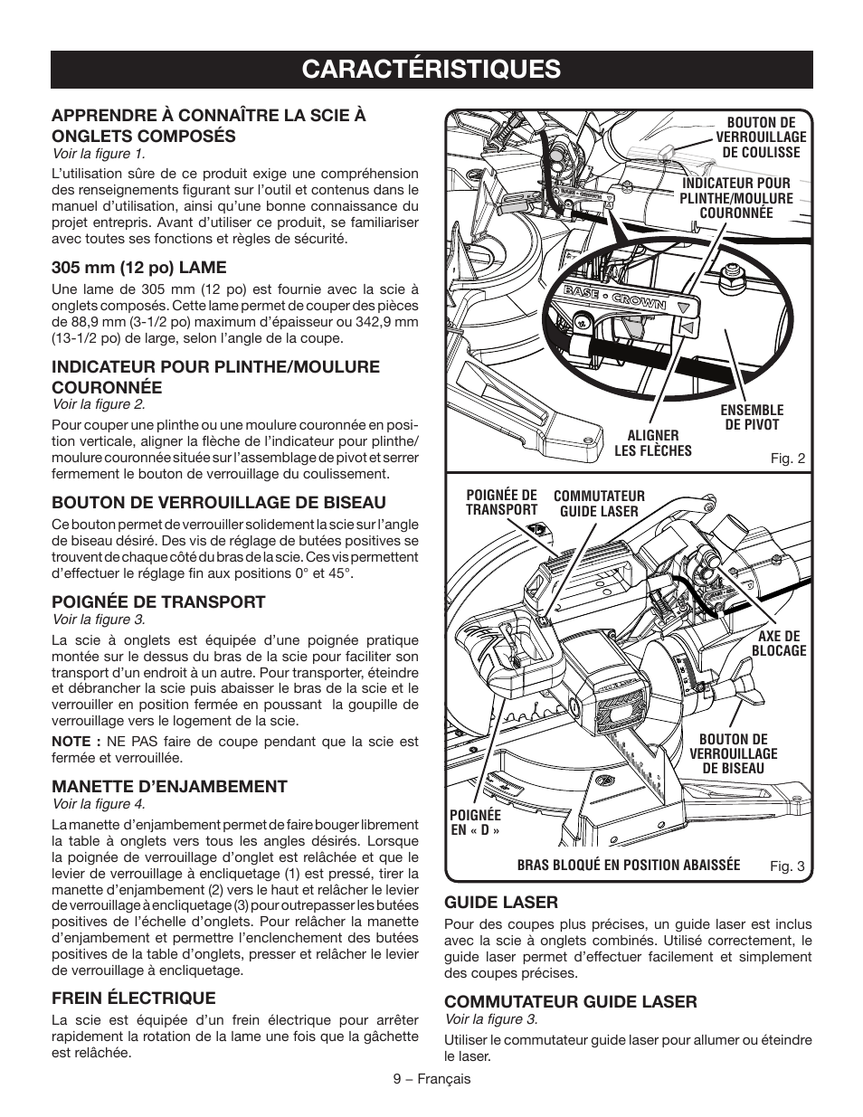 Caractéristiques | Ryobi TSS120L User Manual | Page 43 / 104