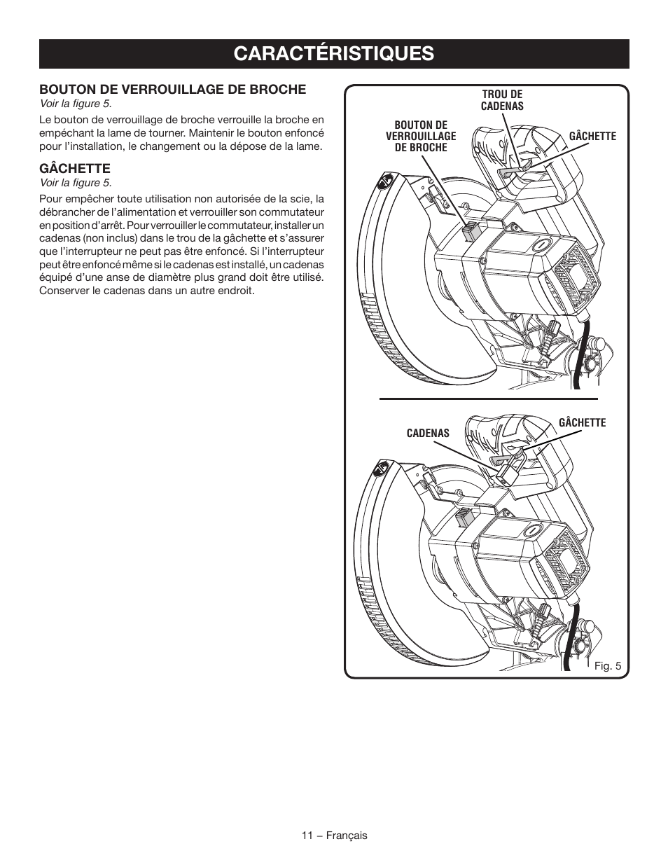 Caractéristiques | Ryobi TSS120L User Manual | Page 45 / 104