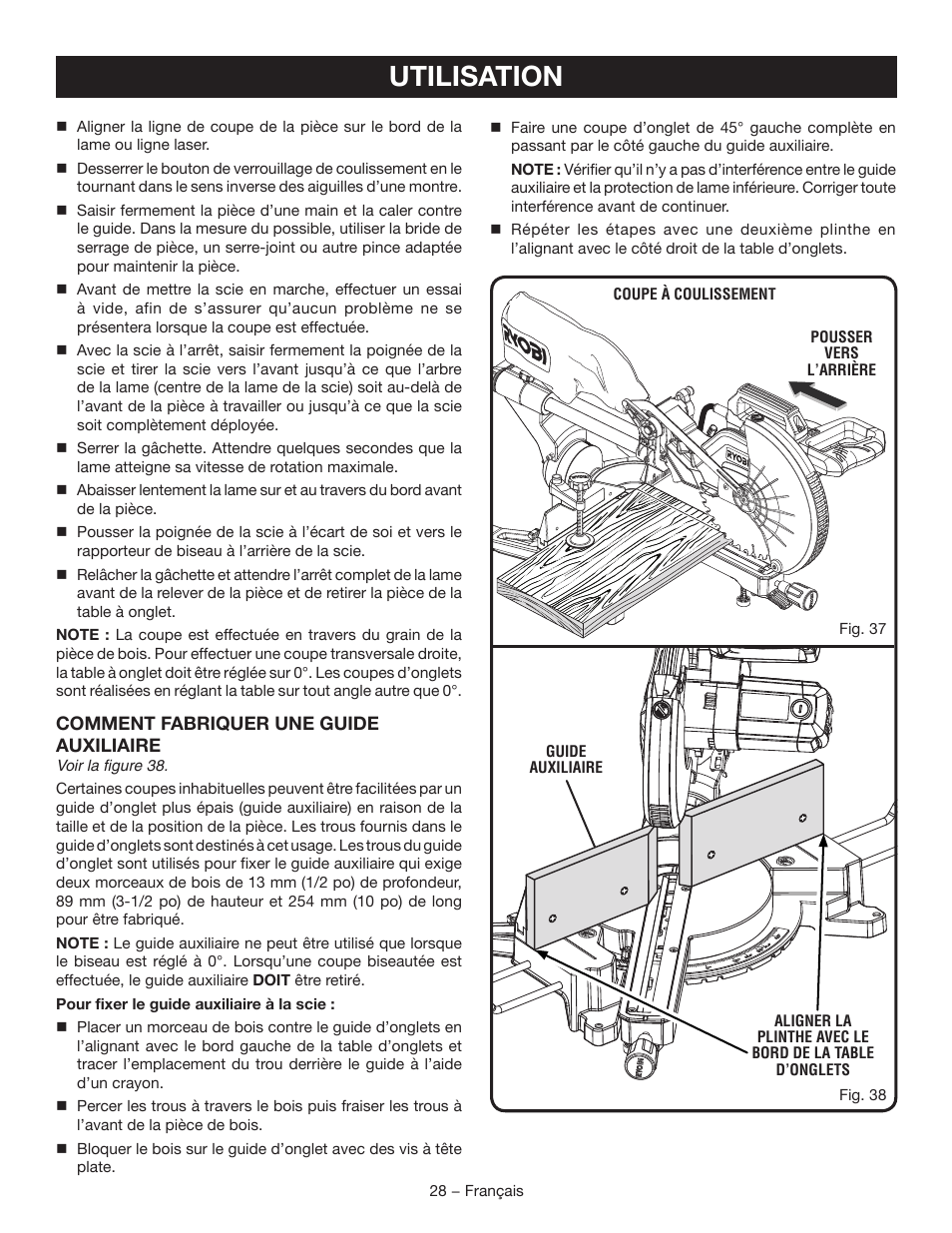 Utilisation | Ryobi TSS120L User Manual | Page 62 / 104