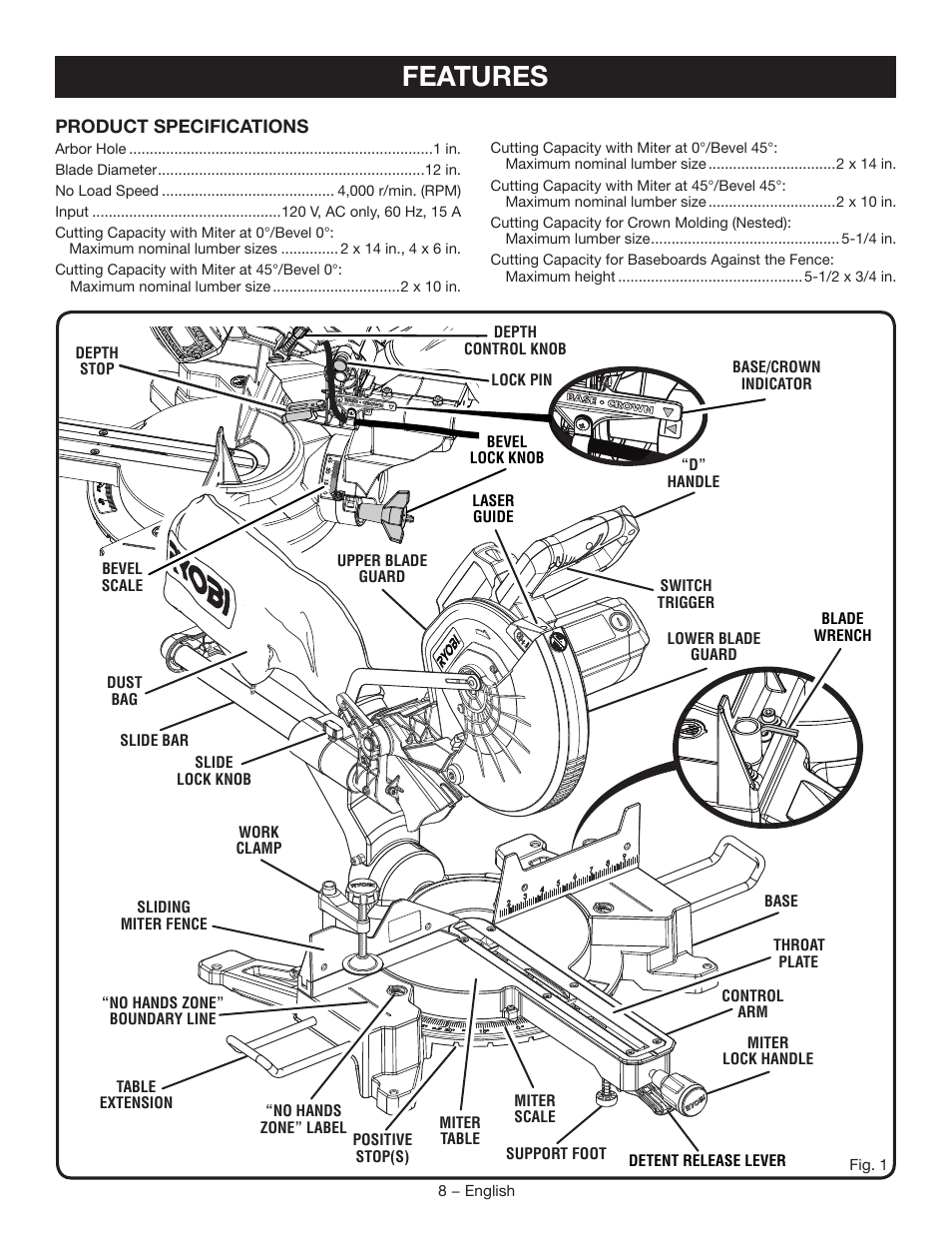 Features | Ryobi TSS120L User Manual | Page 8 / 104