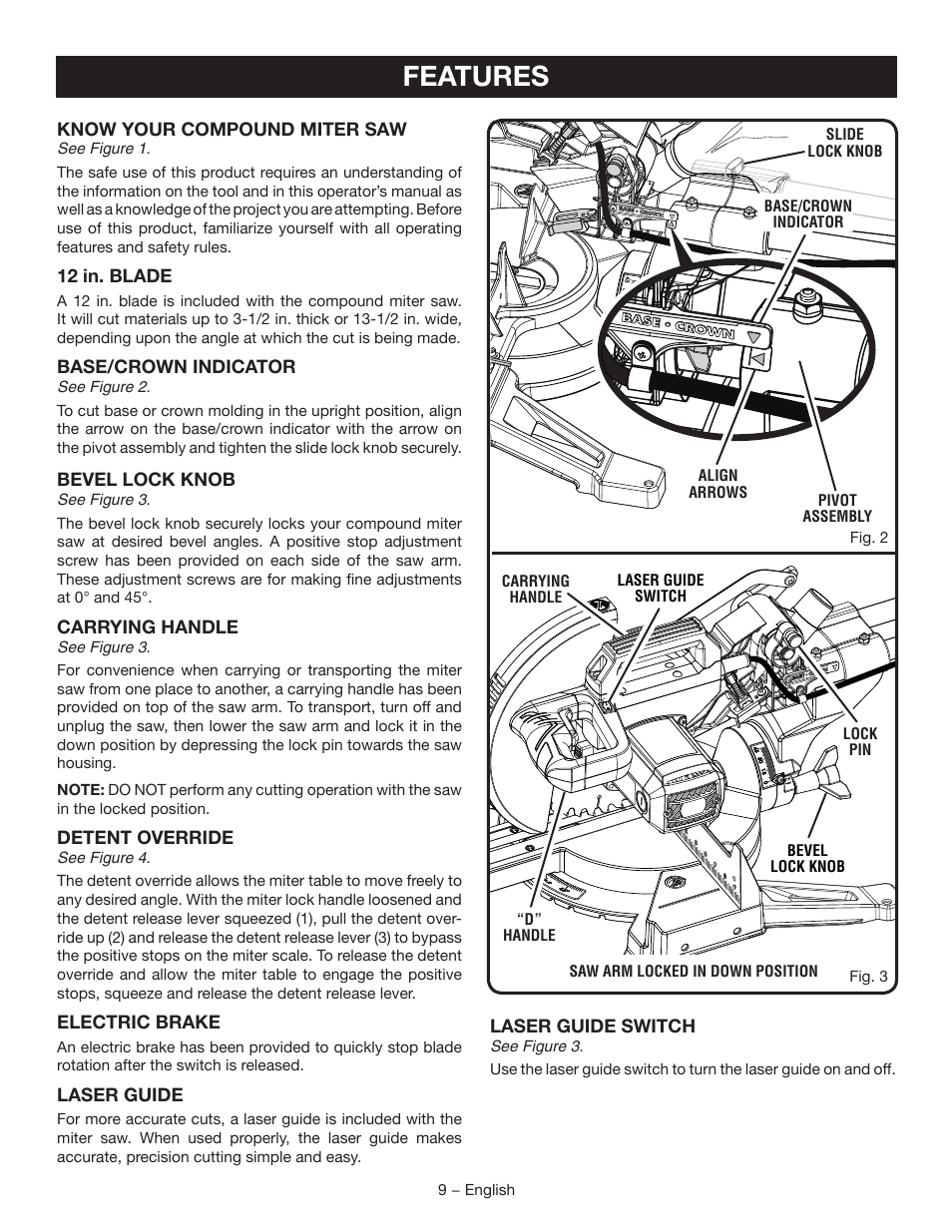 Features | Ryobi TSS120L User Manual | Page 9 / 104