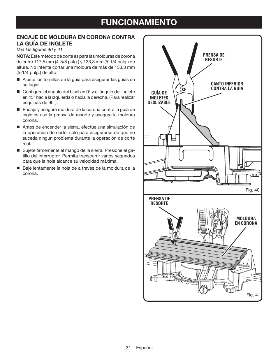 Funcionamiento | Ryobi TSS120L User Manual | Page 99 / 104